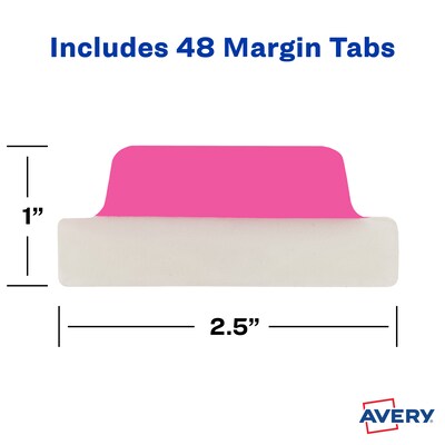 Avery UltraTabs 2.5" x 1" Margin Tabs, Assorted Neon, 48/Pack (74865)