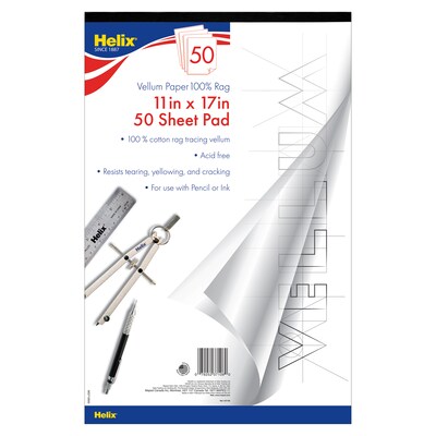 Helix® Vellum Paper Pad, 100% Rag, 11 x 17, White, 50 Sheets (MAP37106)