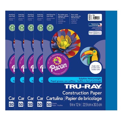 Tru-Ray 9 x 12 Construction Paper, Blue, 50 Sheets/Pack, 5 Packs/Bundle (PAC103022-5)