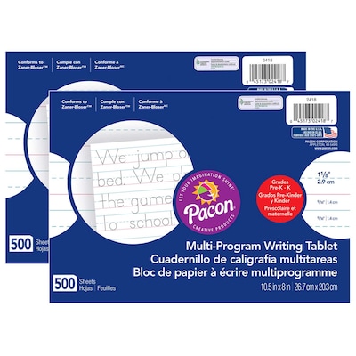 Pacon® Multi-Program Handwriting Paper, 1-1/8 Ruled, 10.5 x 8, White, 500 Sheets Per Pack, 2 Pack