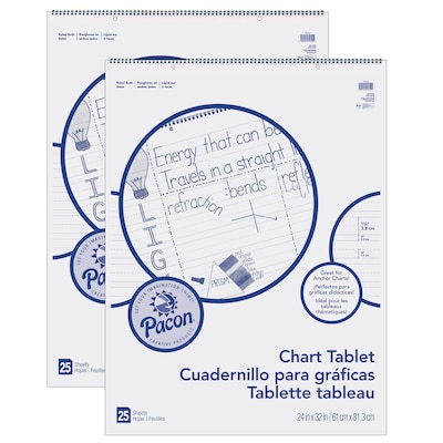 Pacon 24 x 32 Chart Tablet, Manuscript Cover, 1-1/2 Ruled, 25 Sheets, 2/Pack (PAC74710-2)