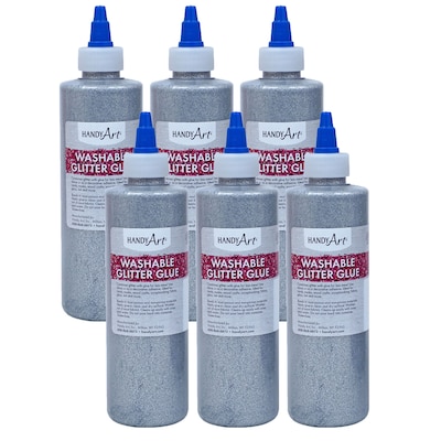 Handy Art Glitter Washable Glue, 8 oz., Silver, 6/Pack (RPC146166-6)