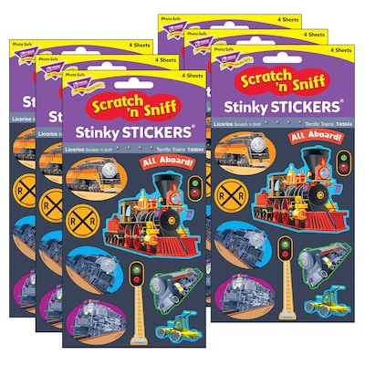 TREND Stinky Stickers, Terrific Trains/Licorice Mixed Shapes, Multicolored, 40/Pack, 6 Packs (T-8304