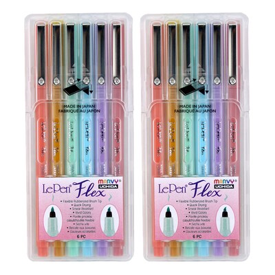 Marvy Uchida LePen Flex Marker, Brush Tip, Assorted Pastels, 6/Set, 2 Sets/Bundle (UCH48006P-2)