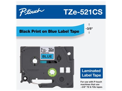 Brother P-touch TZe-521CS Laminated Label Maker Tape, 3/8 x 26-2/10, Black on Blue (TZe-521CS)