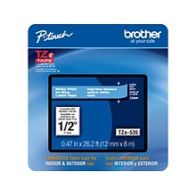 Brother P-touch TZe-535CS Laminated Label Maker Tape, 1/2 x 26-2/10, White on Blue (TZe-535CS)