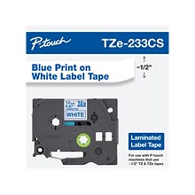 Brother P-touch TZe-233CS Laminated Label Maker Tape, 1/2 x 26-2/10, Blue on White (TZe-233CS)