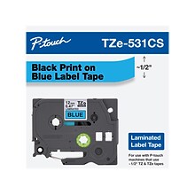 Brother P-touch TZe-531CS Laminated Label Maker Tape, 1/2 x 26-2/10, Black on Blue (TZe-531CS)
