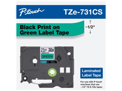 Brother P-touch TZe-731CS Laminated Label Maker Tape, 1/2 x 26-2/10, Black on Green (TZe-731CS)