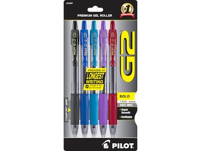 Pilot G2 Retractable Gel Pens, Bold Point, Assorted Ink, 5/Pack (G21C5002/12487)