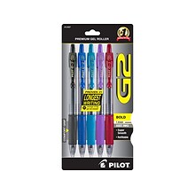 Pilot G2 Retractable Gel Pens, Bold Point, Assorted Ink, 5/Pack (G21C5002/12487)