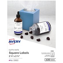 Avery Laser/Inkjet Media Labels, 2-3/4 x 2-3/4, White, 9 Labels/Sheet, 70 Sheets/Box (5196)