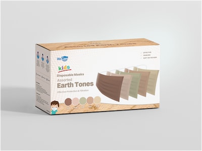 WeCare 3-ply Disposable Face Masks, Kids, Assorted Earth Tones, 50/Box (WMN100094)