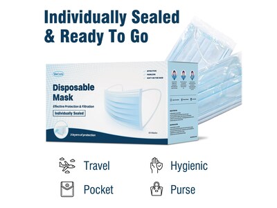 WeCare Disposable Face Mask, 3-Ply, Adult, Blue, 50/Box (WMN100003)