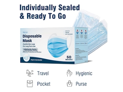 WeCare 3-ply Disposable Face Mask, Adult, Navy, 50/Box (WMN100022)