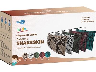 WeCare 3-ply Disposable Face Masks, Kids, Assorted Snakeskin, 50/Box (WMN100105)