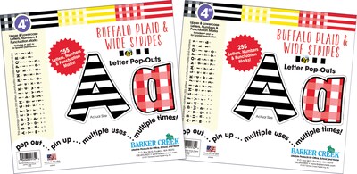 Barker Creek 4 Letter Pop-Out 2-Pack, Buffalo Plaid & Wide Stripes, 510 Characters/Set (BC3649)