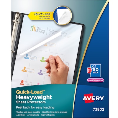 Avery Quick Load Heavyweight Sheet Protectors, 8-1/2 x 11, Diamond Clear, Acid-Free, 50/Box (73802