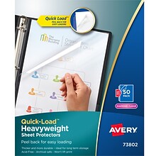 Avery Quick Load Heavyweight Sheet Protectors, 8-1/2 x 11, Diamond Clear, Acid-Free, 50/Box (73802