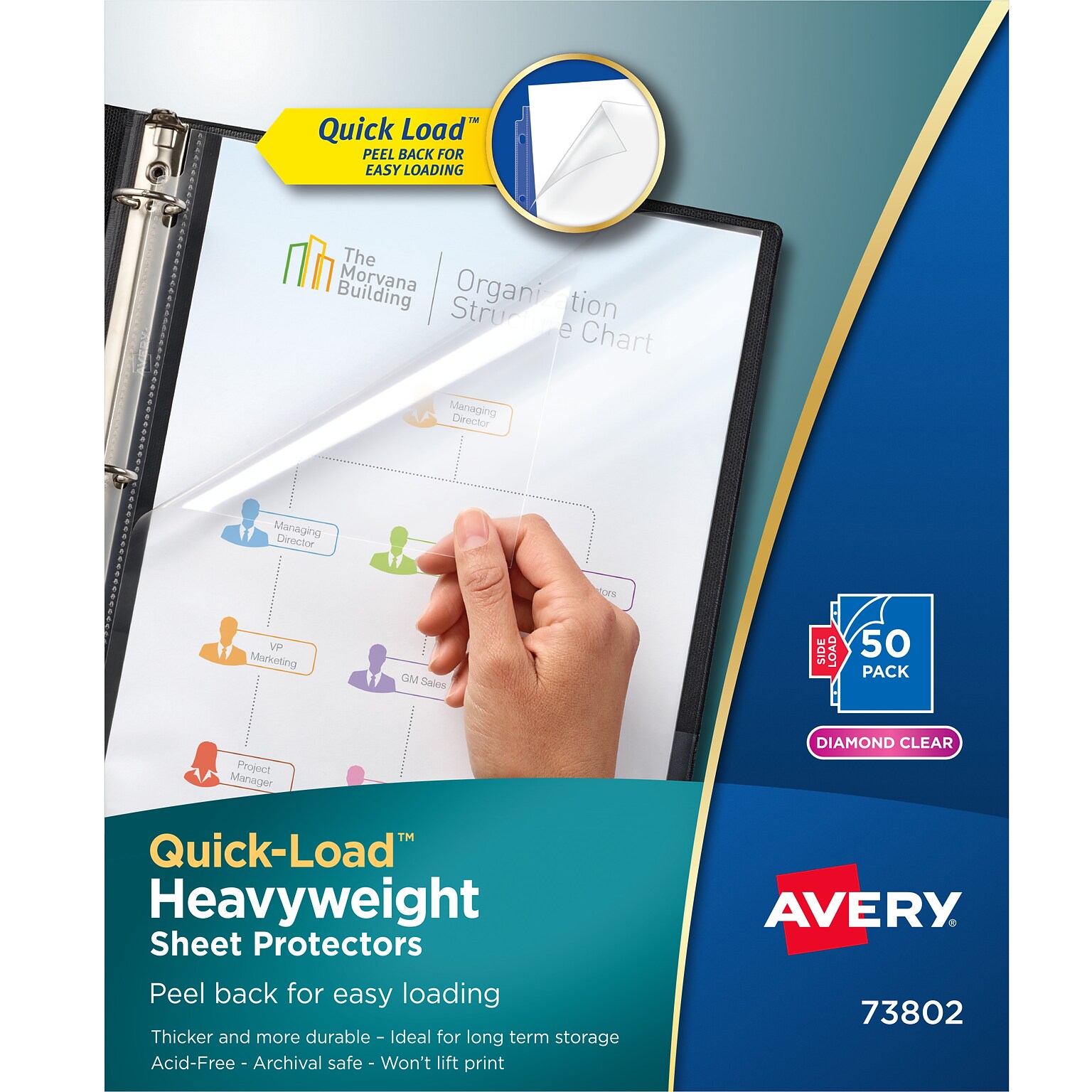 Avery Quick Load Heavyweight Sheet Protectors, 8-1/2 x 11, Diamond Clear, Acid-Free, 50/Box (73802)