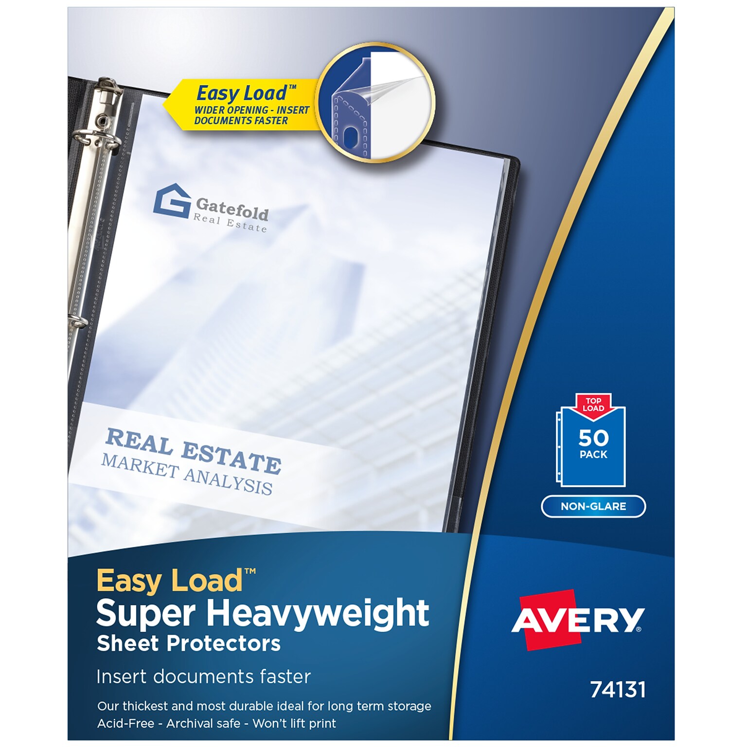 Avery Easy Load Super Heavyweight Non-Glare Sheet Protectors, 8-1/2 x 11, Clear, 50/Box (74131)