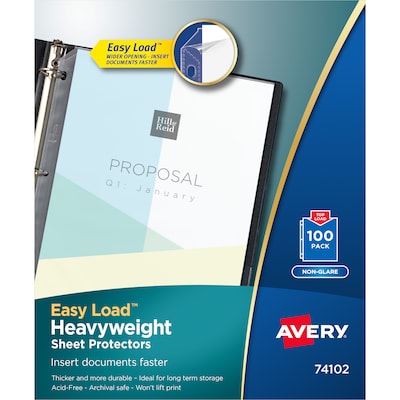 Avery Easy Load Heavyweight Non-Glare Sheet Protectors, 8-1/2 x 11, Clear, 100/Set (74102)