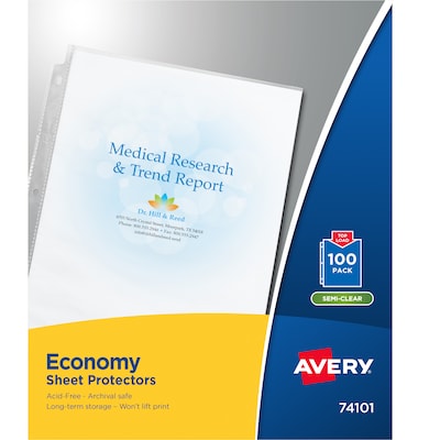 Avery Economy Lightweight Sheet Protectors, 8.5 x 11, Semi-Clear, 100/Box (74101)