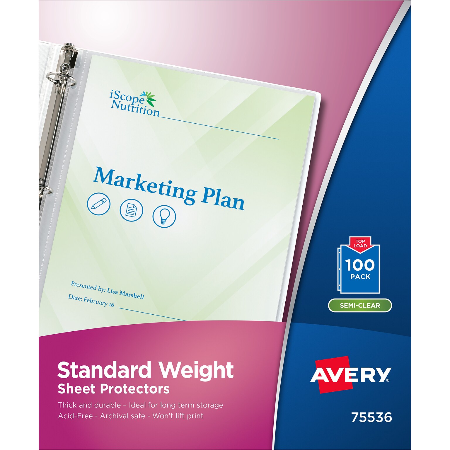 Avery Standard Weight Sheet Protectors, 8-1/2 x 11, Semi-Clear, 100/Box (75536)