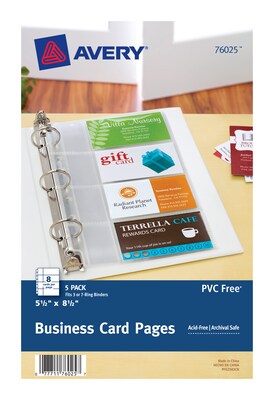 Avery Business Card Pages, 40-Card Capacity, Clear, 5/Pack (76025)