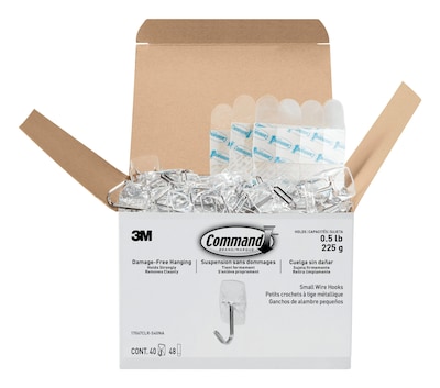 Command Small Wire Hook, Clear, 40 Hooks, 48 Strips/Pack (17067CLR-S40NA)