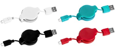 Retractable Micro USB Cable (White, Black, Aqua, Red)