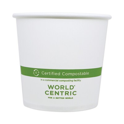 World Centric Paper Bowls, 4.4 dia x 4.4, 24 oz, White, 500/Carton