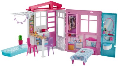 Mattel Barbie House Furniture and Accessories Plastic Dollhouse, Pink  (FXG54)
