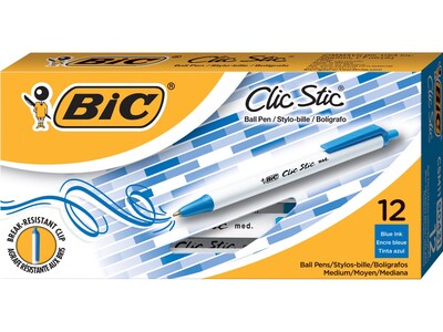 BIC Clic Stic Retractable Ballpoint Pen, Medium Point, Blue Ink, 18 Dozen/Case (CSM11-BLU)