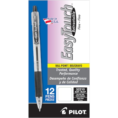 Pilot EasyTouch Retractable Ballpoint Pens, Fine Point, Black Ink, Dozen (32210)