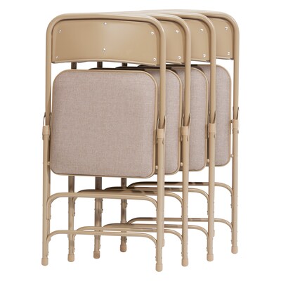NPS 2300 Series Fabric Padded Triple Brace Double Hinge Premium Folding Chairs, Cafe Beige/Beige, 4 Pack (2301/4)