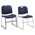 NPS 8500 Series HI-Tech Ultra-Compact Plastic Seat/Back Stack Chair, Navy Blue/Chrome, 4 Pack (8505/4)