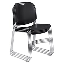 NPS 8500 Series HI-Tech Ultra-Compact Plastic Seat/Back Stack Chair, Black/Chrome, 4 Pack (8510/4)