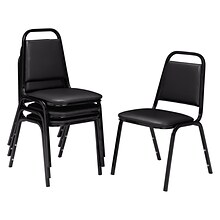 NPS 9100 Series Standard Vinyl Upholstered Padded Stack Chairs, Panther Black/Black, 4 Pack (9110-B/