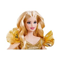 Mattel 2020 Holiday Plastic Barbie Doll Blonde Long Hair, Gold (GNR92)