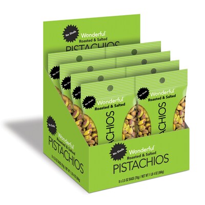 Wonderful Pistachios Roasted & Salted, No Shells, 2.5 oz., 8 Bags/Box (PAR070146A25M)