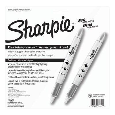 Sharpie Liquid Highlighter, Chisel Tip, Assorted, 10/Pack (24415PP)