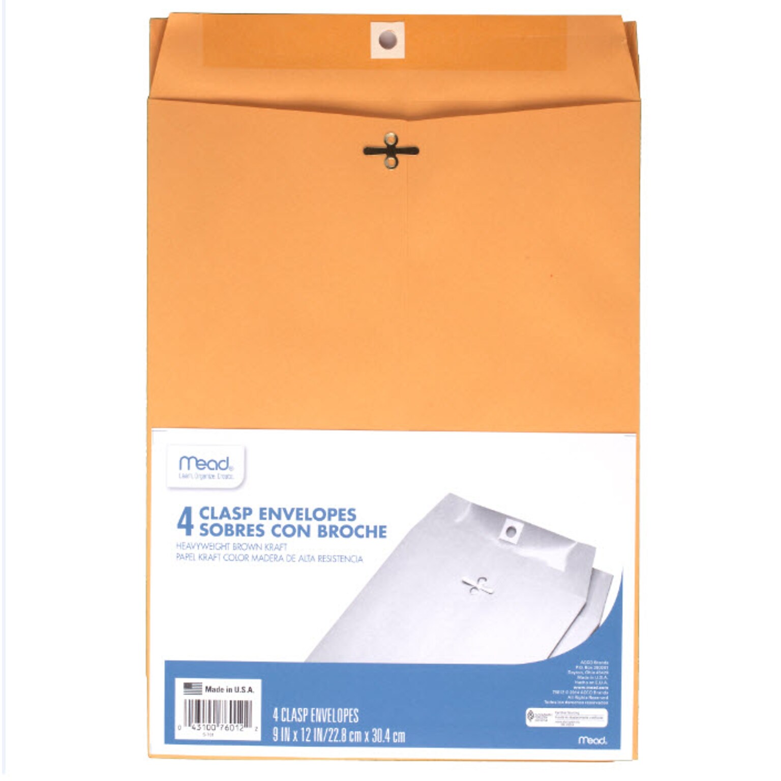 Mead Clasp Envelopes, 9 X 12, Heavyweight Kraft, 4 Count (76012)
