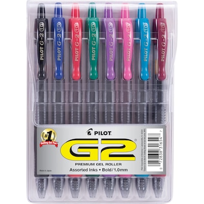 Pilot G2 Retractable Gel Pens, Bold Point, Assorted Ink, 8/Pack (31654)