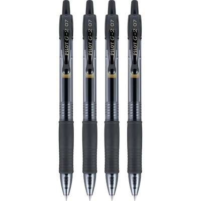 Pilot G2 Retractable Gel Pens, Fine Point, Black Ink, 4/Pack (31057)