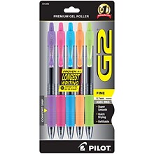 Pilot G2 Retractable Gel Pens, Fine Point, Assorted Ink, 5/Pack (31266)