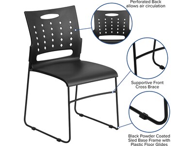 Flash Furniture HERCULES Series Plastic Sled Base Stack Chair with Air-Vent Back, Black, 5 Pack (5RUT2BK)