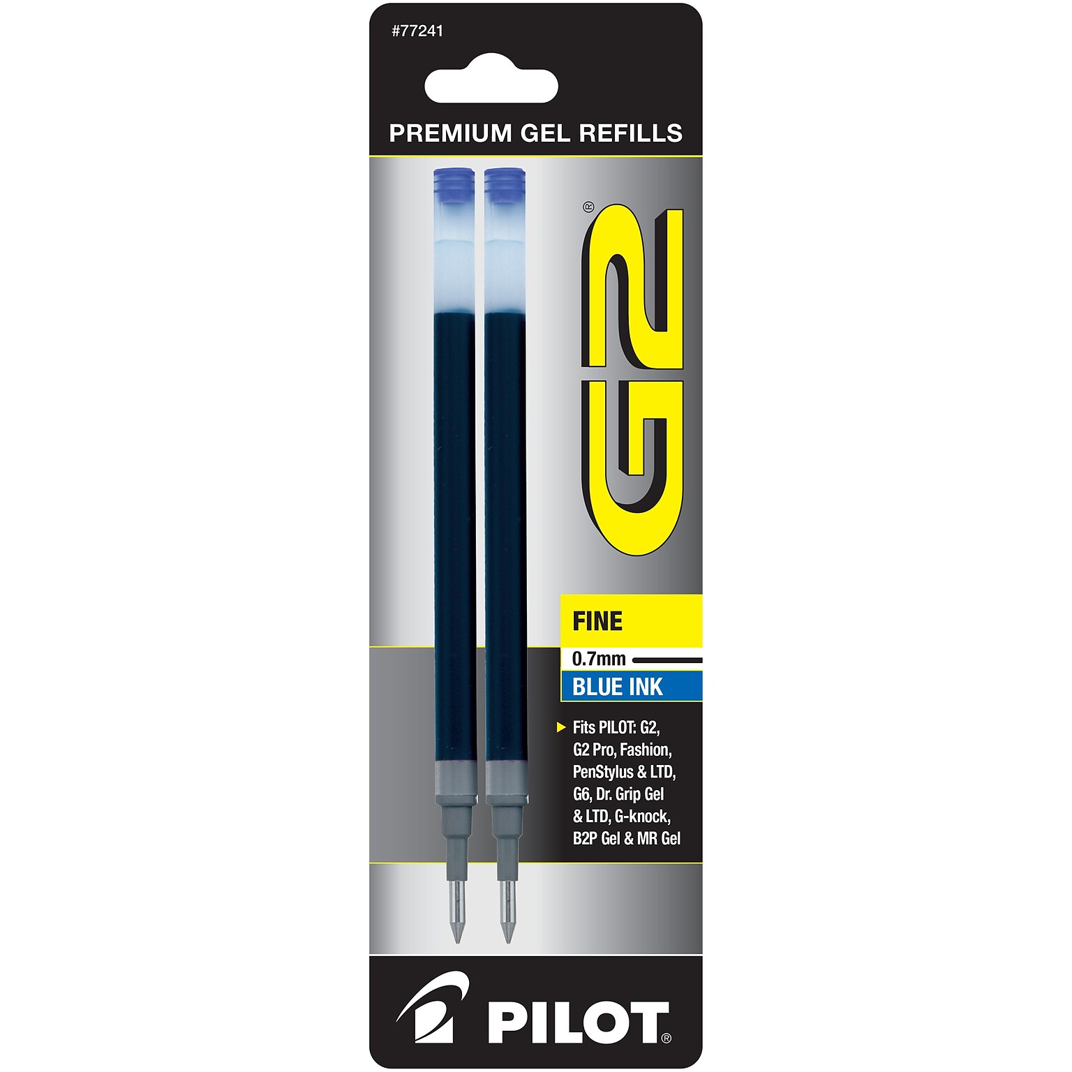 Pilot G2 Gel-Ink Pen Refill, Fine Tip, Blue Ink, 2/Pack (77241)