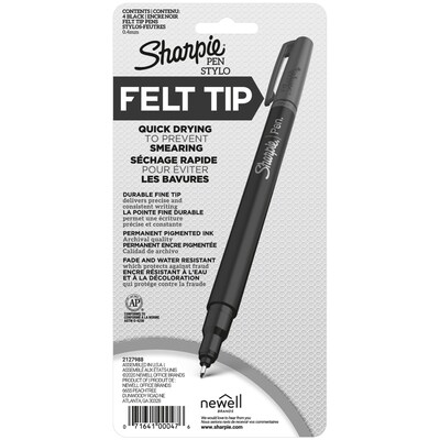 Sharpie Felt Pen, Fine Point, Black Ink, 4/Pack (1742661)