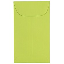 JAM Paper #3 Coin Business Colored Envelopes, 2.5 x 4.25, Ultra Lime Green, 50/Pack (356730536i)